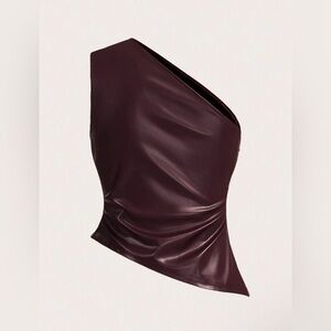 Asymmetrical Faux Leather Top - Burgundy I Size S